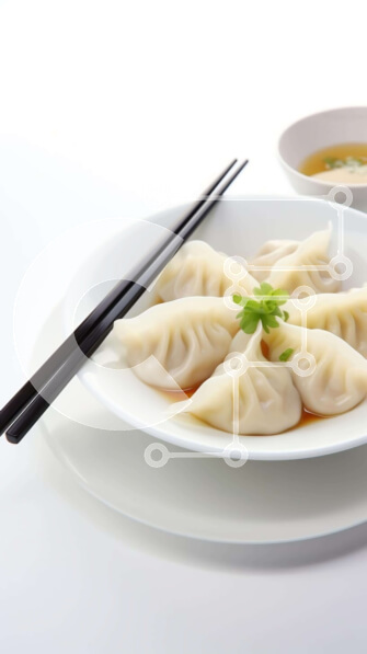 Intra Συλλεκτικό Ξύλινο Παζλ Plywood  4mm - Ασιατικά ζυμαρικά και σούπα σε λευκό πιάτο με ξυλάκια Σε Ξύλινο Κουτί - Διαστάσεις: 10x10 cm – 25 κομμάτια