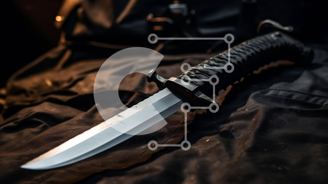 Intra Συλλεκτικό Ξύλινο Παζλ Plywood  4mm - Μαύρο μαχαίρι σε ύφασμα Σε Ξύλινο Κουτί - Διαστάσεις: 10x10 cm – 25 κομμάτια