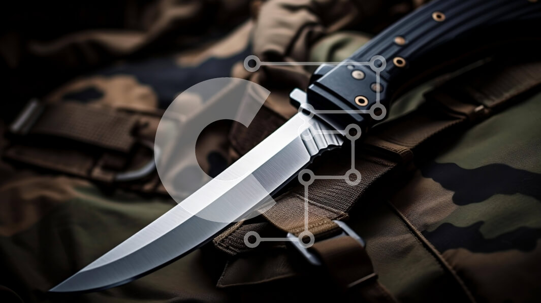 Intra Συλλεκτικό Ξύλινο Παζλ Plywood  4mm - Μαχαίρι σε σακίδιο παραλλαγής στρατού Σε Ξύλινο Κουτί - Διαστάσεις Puzzle: 10x10 cm – 25 κομμάτια