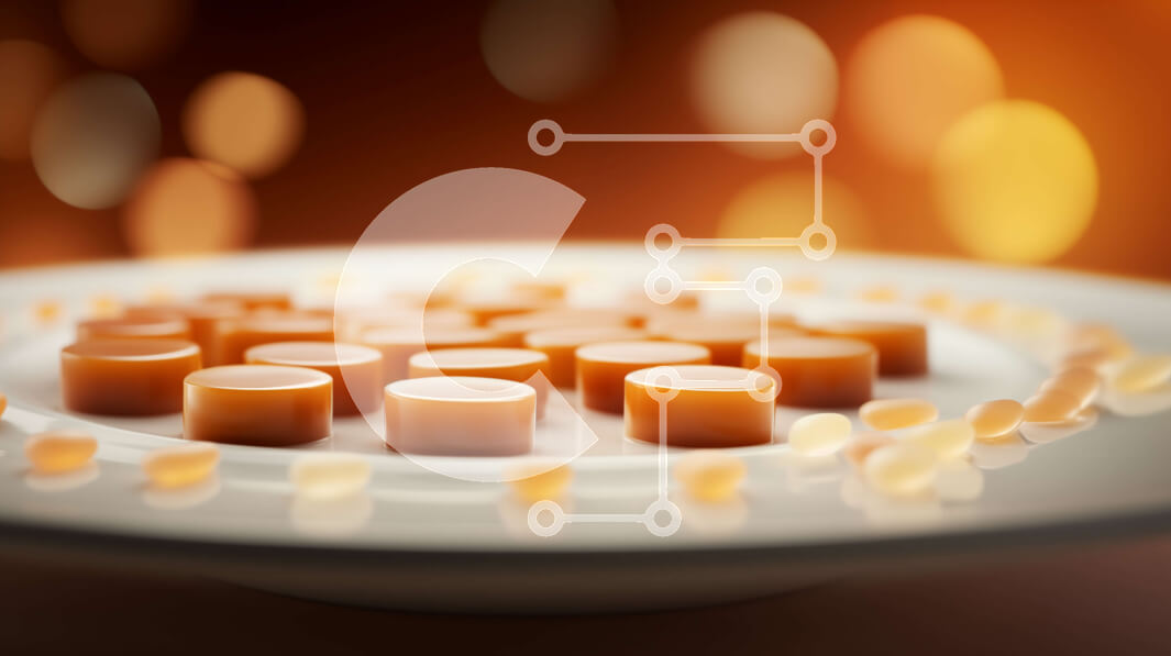 Σετ των 2 Intra Συλλεκτικό Ξύλινο Παζλ Plywood  4mm - Σύνθεση από πορτοκαλί καραμέλες σε λευκό πιάτο Σε Ξύλινο Κουτί - Διαστάσεις: 10x10 cm – 25 κομμάτια