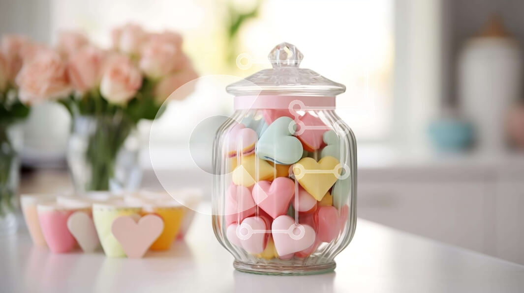 Σετ των 2 Intra Συλλεκτικό Ξύλινο Παζλ Plywood  4mm - Πολύχρωμες καραμέλες και cupcakes σε σχήμα καρδιάς σε γυάλινο βάζο Σε Ξύλινο Κουτί - Διαστάσεις: 10x10 cm – 25 κομμάτια