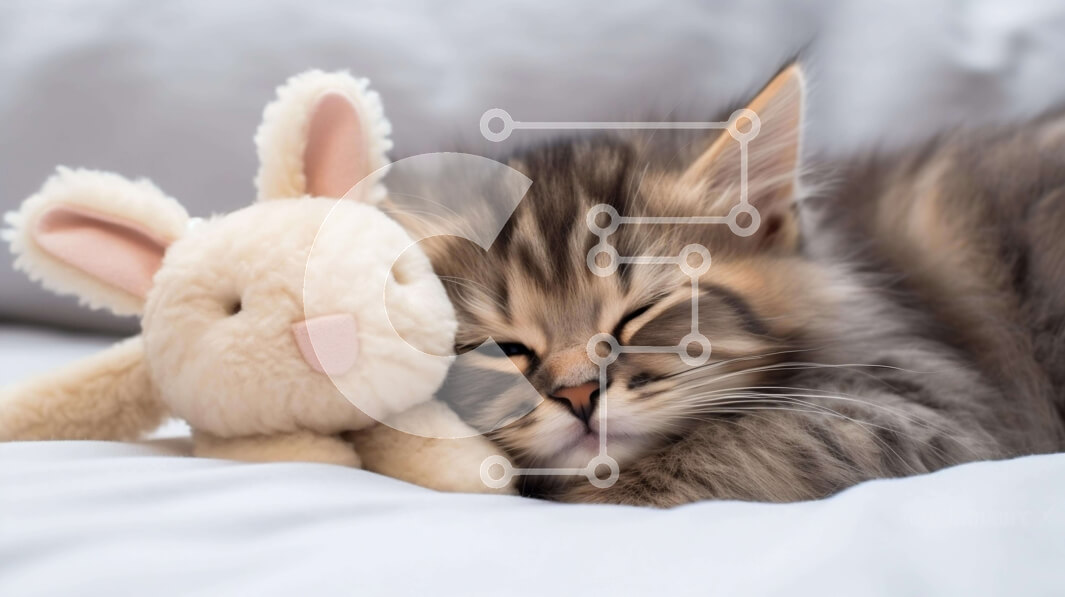 Intra Συλλεκτικό Ξύλινο Παζλ Plywood  4mm - Γατάκι και λαγουδάκι που κουκουλώνονται στο κρεβάτι Σε Ξύλινο Κουτί - Διαστάσεις: 10x10 cm – 25 κομμάτια