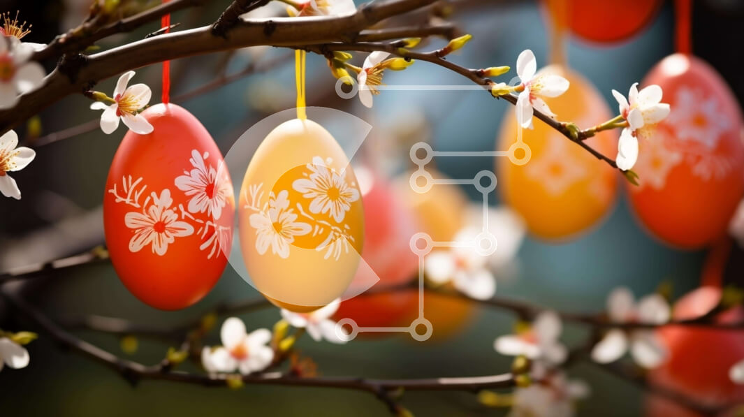 Intra Συλλεκτικό Ξύλινο Παζλ Plywood  4mm - Πολύχρωμα Πασχαλινά αυγά που κρέμονται από κλαδί δέντρου Σε Ξύλινο Κουτί - Διαστάσεις: 10x10 cm – 25 κομμάτια