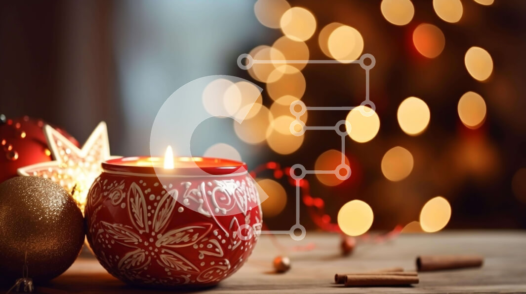 Intra Συλλεκτικό Ξύλινο Παζλ Plywood  4mm - Κόκκινο κερί με χριστουγεννιάτικα στολίδια και ξυλάκια κανέλας σε ξύλινο τραπέζι Σε Ξύλινο Κουτί - Διαστάσεις: 10x10 cm – 25 κομμάτια