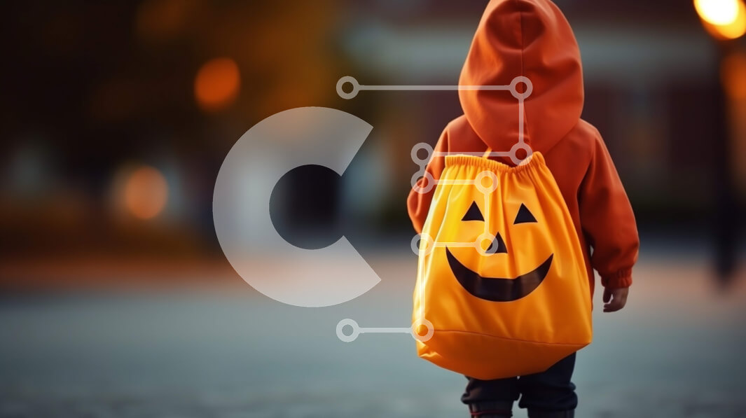 Intra Συλλεκτικό Ξύλινο Παζλ Plywood  4mm - Νεαρό αγόρι με πορτοκαλί κουκούλα που κουβαλάει τσάντα κολοκύθας για το Halloween Σε Ξύλινο Κουτί - Διαστάσεις Puzzle: 10x10 cm – 25 κομμάτια