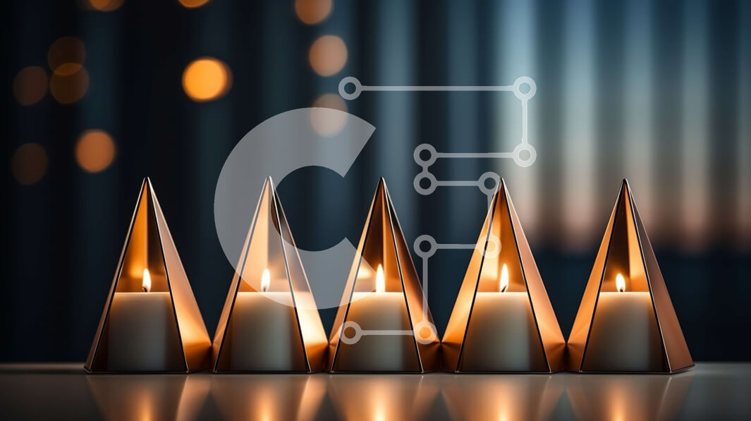 Intra Συλλεκτικό Ξύλινο Παζλ Plywood  4mm - Χρυσή Πυραμίδα από Κεριά με φόντο αστικό τοπίο Σε Ξύλινο Κουτί - Διαστάσεις Puzzle: 10x10 cm – 25 κομμάτια