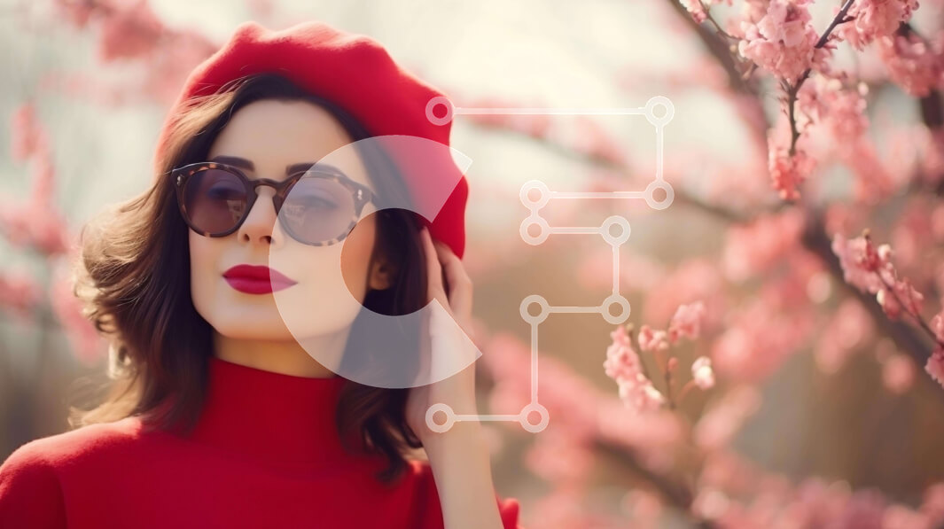 Σετ των 2 Intra Συλλεκτικό Ξύλινο Παζλ Plywood  4mm - Κομψή νεαρή γυναίκα που ποζάρει με άνθη κερασιάς Σε Ξύλινο Κουτί - Διαστάσεις: 10x10 cm – 25 κομμάτια