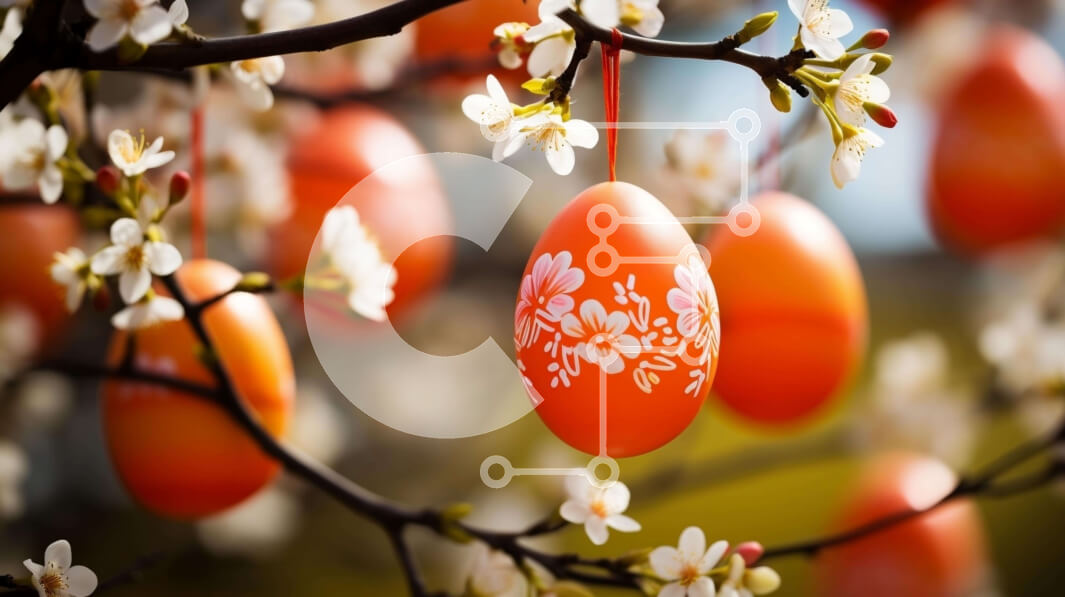 Intra Συλλεκτικό Ξύλινο Παζλ Plywood  4mm - Πασχαλινά αυγά που κρέμονται από κλαδί δέντρου με λευκά άνθη Σε Ξύλινο Κουτί - Διαστάσεις: 10x10 cm – 25 κομμάτια