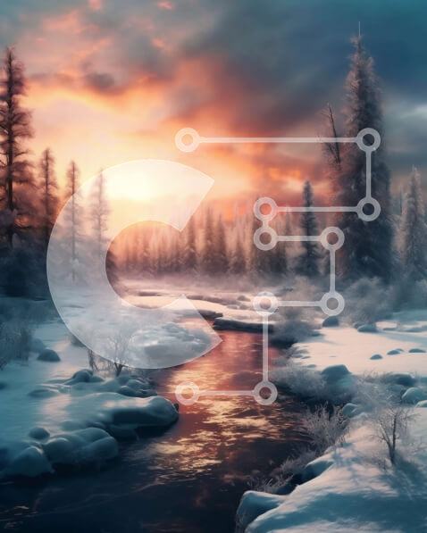 Intra Συλλεκτικό Ξύλινο Παζλ Plywood  4mm - Χειμερινό τοπίο με χιονισμένα δέντρα και ποτάμι Σε Ξύλινο Κουτί - Διαστάσεις Puzzle: 10x10 cm – 25 κομμάτια