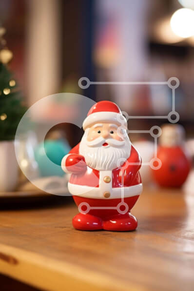 Intra Συλλεκτικό Ξύλινο Παζλ Plywood  4mm - Κόκκινο ειδώλιο Άγιου Βασίλη σε ξύλινο τραπέζι με χριστουγεννιάτικα στολίδια Σε Ξύλινο Κουτί - Διαστάσεις: 10x10 cm – 25 κομμάτια