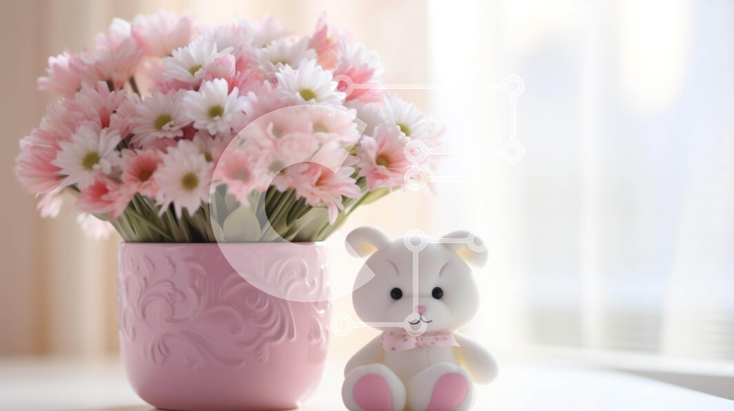 Intra Συλλεκτικό Ξύλινο Παζλ Plywood  4mm - Λευκό αρκουδάκι με ροζ λουλούδια σε βάζο Σε Ξύλινο Κουτί - Διαστάσεις: 10x10 cm – 25 κομμάτια