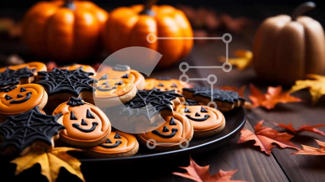 Σετ των 2 Intra Συλλεκτικό Ξύλινο Παζλ Plywood  4mm - Μπισκότα Jack-o-lantern σε σχήμα κολοκύθας σε ένα πιάτο Σε Ξύλινο Κουτί - Διαστάσεις: 10x10 cm – 25 κομμάτια