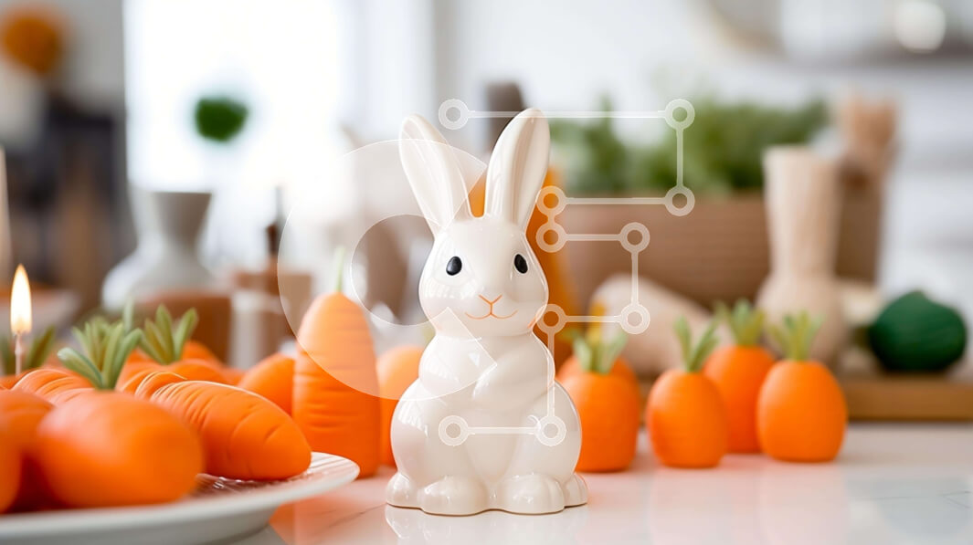 Intra Συλλεκτικό Ξύλινο Παζλ Plywood  4mm - Ειδώλιο λαγουδάκι του Πάσχα και καρότα στο τραπέζι Σε Ξύλινο Κουτί - Διαστάσεις: 10x10 cm – 25 κομμάτια