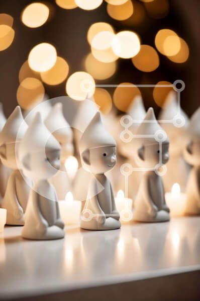 Intra Συλλεκτικό Ξύλινο Παζλ Plywood  4mm - Ομάδα λευκών ειδωλίων Gnome με αναμμένα κεριά Σε Ξύλινο Κουτί - Διαστάσεις Puzzle: 10x10 cm – 25 κομμάτια