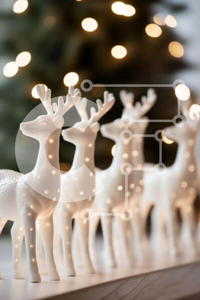 Intra Συλλεκτικό Ξύλινο Παζλ Plywood  4mm - Ειδώλια λευκών ταράνδων στο ράφι με φωτισμένο χριστουγεννιάτικο δέντρο Σε Ξύλινο Κουτί - Διαστάσεις: 10x10 cm – 25 κομμάτια