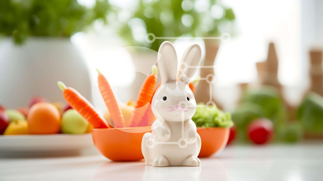 Σετ των 2 Intra Συλλεκτικό Ξύλινο Παζλ Plywood  4mm - Αξιολάτρευτο λευκό λαγουδάκι με φρέσκα λαχανικά Σε Ξύλινο Κουτί - Διαστάσεις: 10x10 cm – 25 κομμάτια