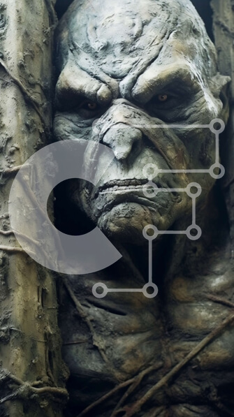 Intra Συλλεκτικό Ξύλινο Παζλ Plywood  4mm - Κοντινό πλάνο Απειλητικό Goblin με Γενειάδα και Ριχτή Ρόμπα Σε Ξύλινο Κουτί - Διαστάσεις Puzzle: 10x10 cm – 25 κομμάτια