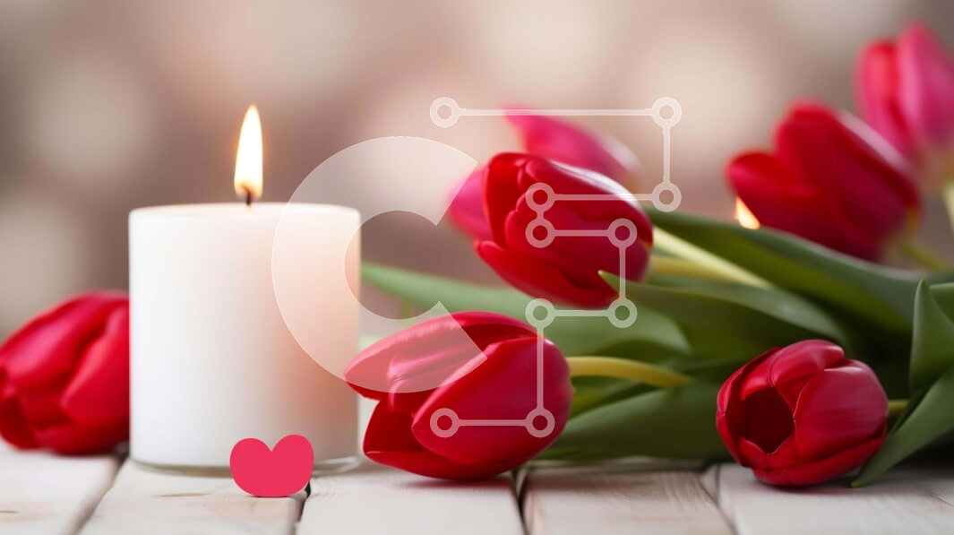 Intra Συλλεκτικό Ξύλινο Παζλ Plywood  4mm - Ρομαντικό κερί και κόκκινες τουλίπες σε ξύλινο τραπέζι Σε Ξύλινο Κουτί - Διαστάσεις: 10x10 cm – 25 κομμάτια