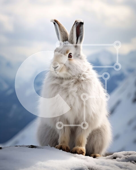 Intra Συλλεκτικό Ξύλινο Παζλ Plywood  4mm - Όμορφη εικόνα ενός λευκού κουνελιού σε ένα χιονισμένο βουνό Σε Ξύλινο Κουτί - Διαστάσεις: 10x10 cm – 25 κομμάτια