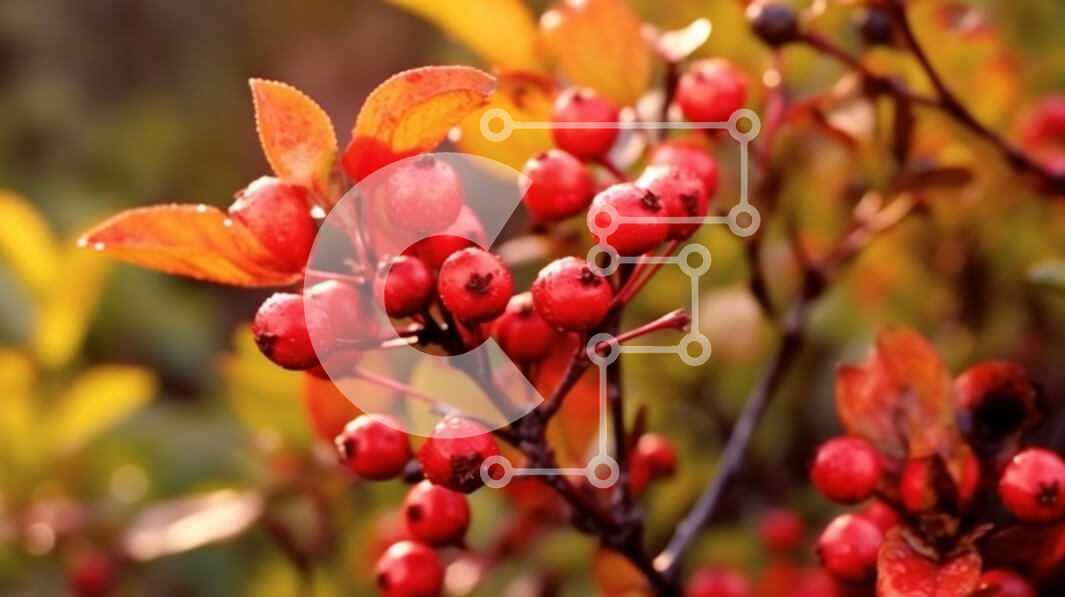 Intra Συλλεκτικό Ξύλινο Παζλ Plywood  4mm - Εκπληκτική θέα από κόκκινα μούρα σε έναν θάμνο πτώσης Σε Ξύλινο Κουτί - Διαστάσεις: 10x10 cm – 25 κομμάτια