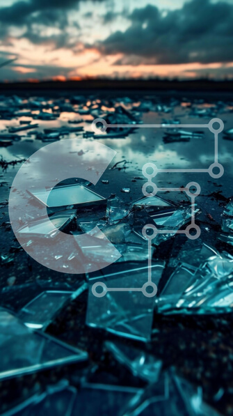 Σετ των 2 Intra Συλλεκτικό Ξύλινο Παζλ Plywood  4mm - Θραύσματα γυαλιού στο έδαφος με συννεφιασμένο ουρανό ηλιοβασίλεμα Σε Ξύλινο Κουτί - Διαστάσεις: 10x10 cm – 25 κομμάτια