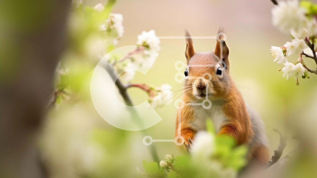 Intra Συλλεκτικό Ξύλινο Παζλ Plywood  4mm - Περίεργος σκίουρος ανάμεσα στα λευκά λουλούδια Σε Ξύλινο Κουτί - Διαστάσεις: 10x10 cm – 25 κομμάτια