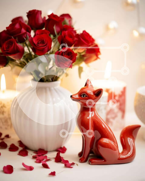 Intra Συλλεκτικό Ξύλινο Παζλ Plywood  4mm - Ειδώλιο κόκκινης αλεπούς με τριαντάφυλλα και κεριά Σε Ξύλινο Κουτί - Διαστάσεις Puzzle: 10x10 cm – 25 κομμάτια