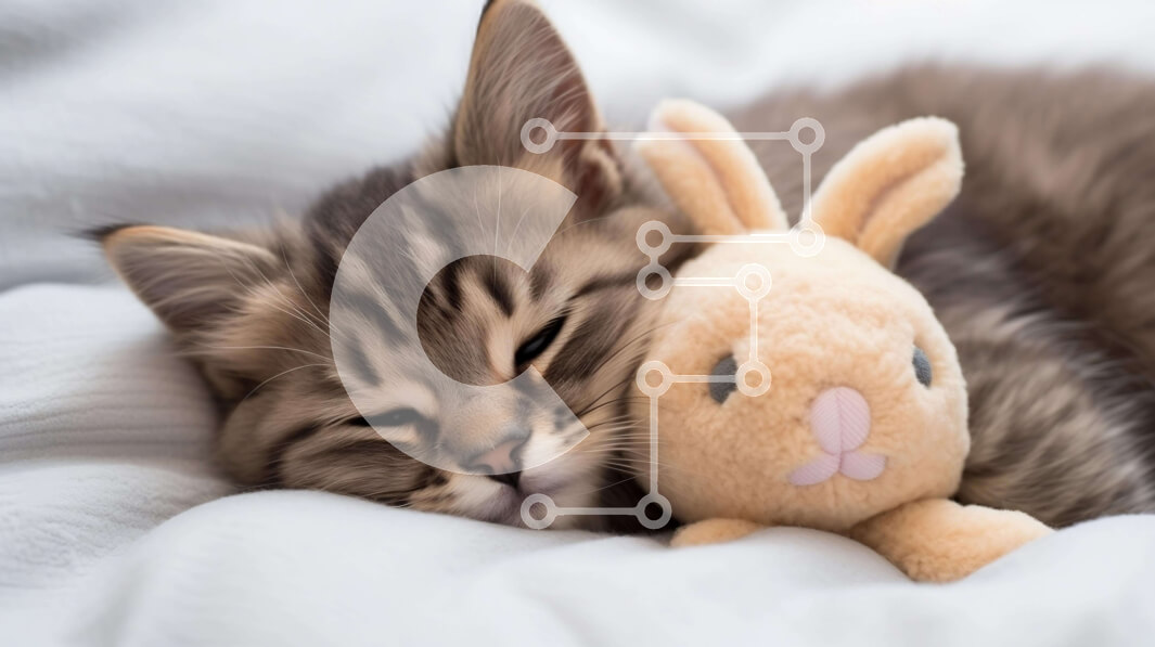 Σετ των 2 Intra Συλλεκτικό Ξύλινο Παζλ Plywood  4mm - Γατάκι ύπνου με γεμιστό παιχνίδι λαγουδάκι Σε Ξύλινο Κουτί - Διαστάσεις: 10x10 cm – 25 κομμάτια