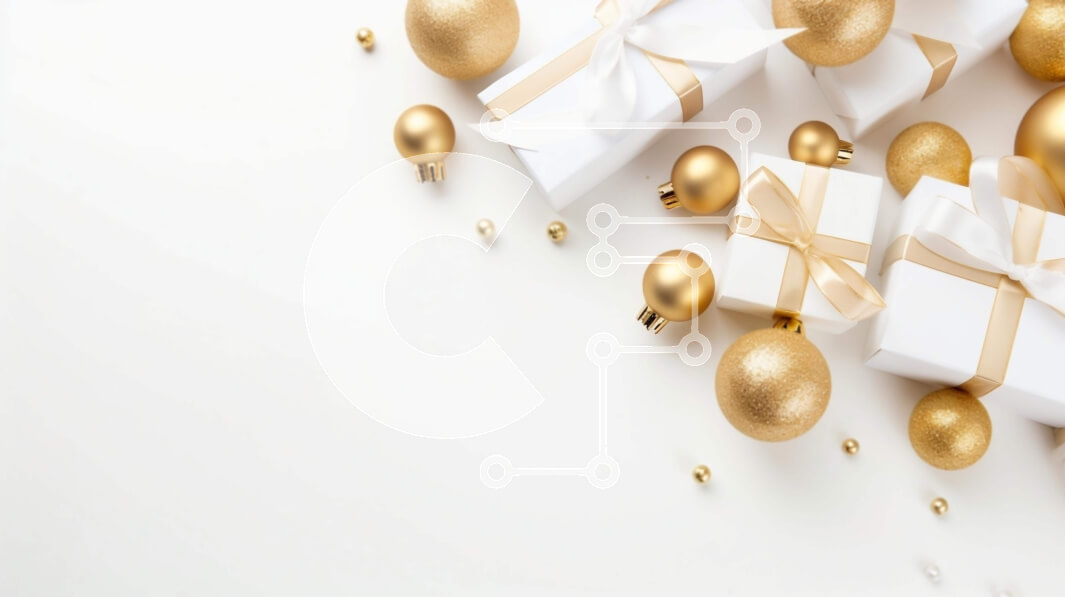 Intra Συλλεκτικό Ξύλινο Παζλ Plywood  4mm - Εορταστικά χρυσά στολίδια και κουτιά δώρων σε λευκό φόντο Σε Ξύλινο Κουτί - Διαστάσεις: 10x10 cm – 25 κομμάτια