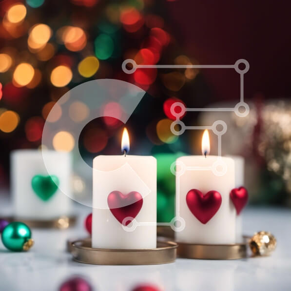 Intra Συλλεκτικό Ξύλινο Παζλ Plywood  4mm - Γιορτινά κεριά με καρδιές και χριστουγεννιάτικα στολίδια σε λευκό φόντο Σε Ξύλινο Κουτί - Διαστάσεις: 10x10 cm – 25 κομμάτια