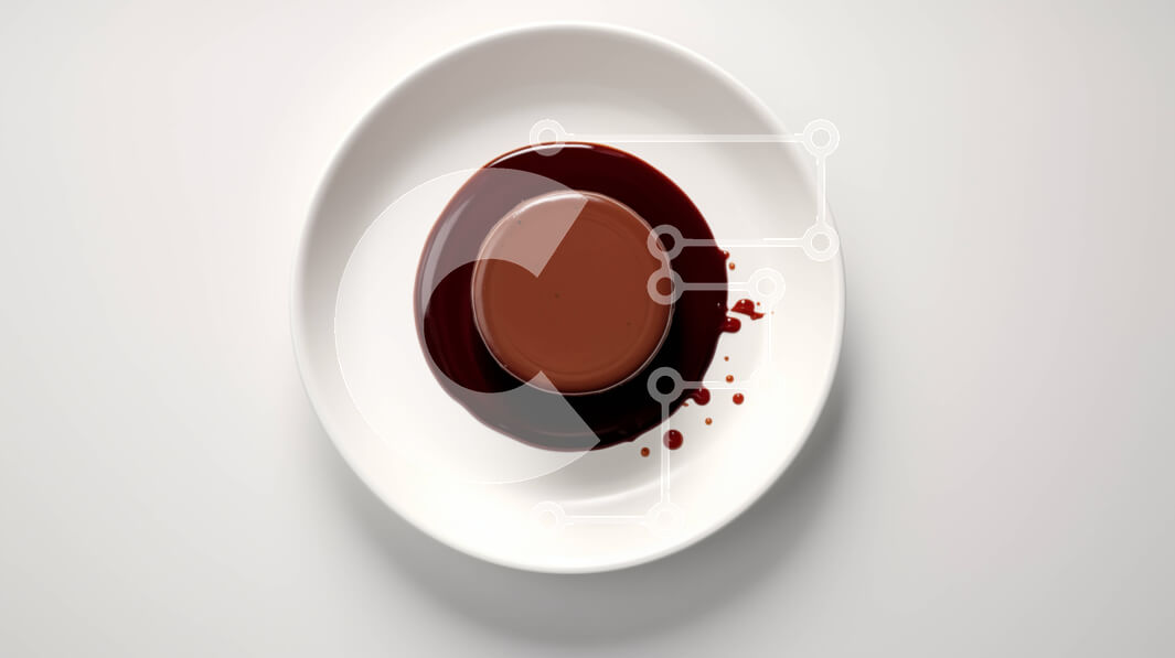 Σετ των 2 Intra Συλλεκτικό Ξύλινο Παζλ Plywood  4mm - Επιδόρπιο σοκολάτας σε λευκό πιάτο με σάλτσα σοκολάτας Σε Ξύλινο Κουτί - Διαστάσεις: 10x10 cm – 25 κομμάτια