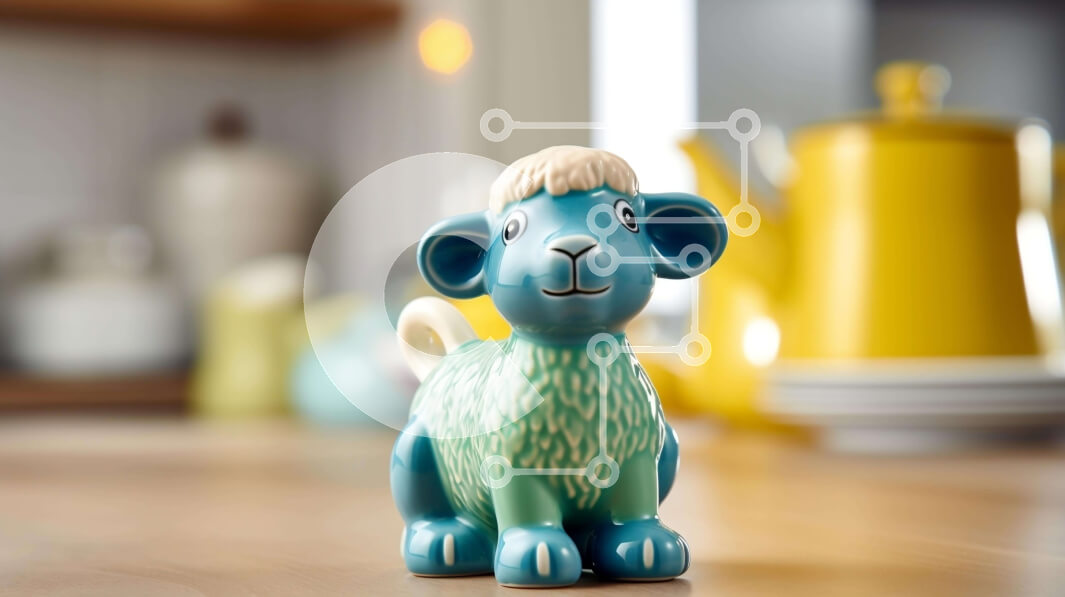 Intra Συλλεκτικό Ξύλινο Παζλ Plywood  4mm - Μπλε κεραμικό ειδώλιο στο τραπέζι της κουζίνας με φλιτζάνια τσαγιού και πιατάκια Σε Ξύλινο Κουτί - Διαστάσεις: 10x10 cm – 25 κομμάτια