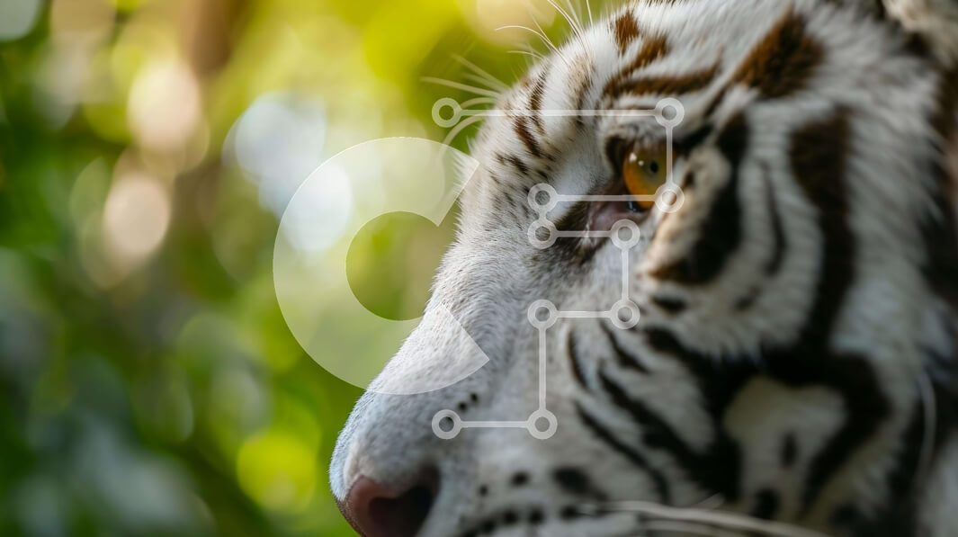 Σετ των 2 Intra Συλλεκτικό Ξύλινο Παζλ Plywood  4mm - Λευκή τίγρη με το κεφάλι γερμένο σε πράσινο φύλλωμα Σε Ξύλινο Κουτί - Διαστάσεις: 10x10 cm – 25 κομμάτια