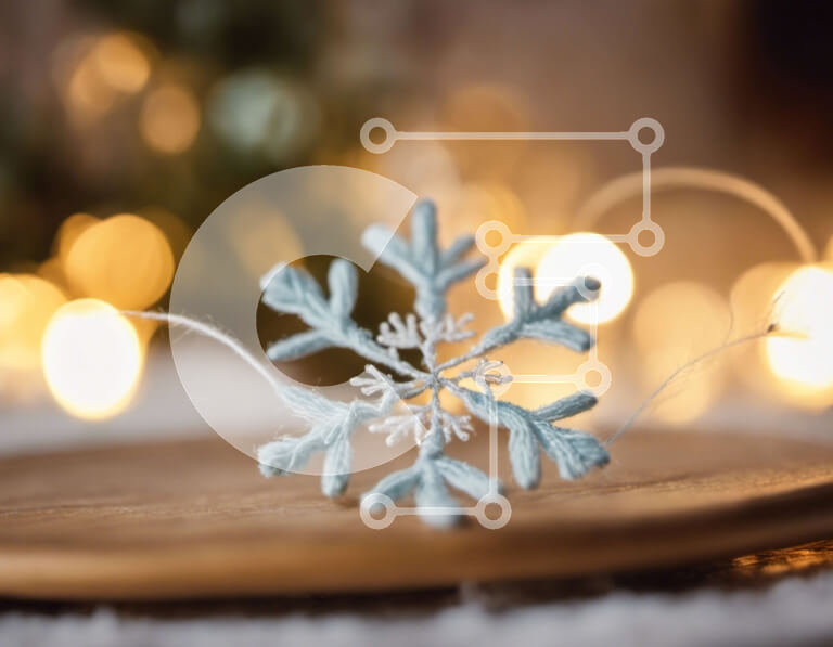 Intra Συλλεκτικό Ξύλινο Παζλ Plywood  4mm - Νιφάδα χιονιού σε ξύλινο πιάτο με χριστουγεννιάτικα στολίδια Σε Ξύλινο Κουτί - Διαστάσεις Puzzle: 10x10 cm – 25 κομμάτια