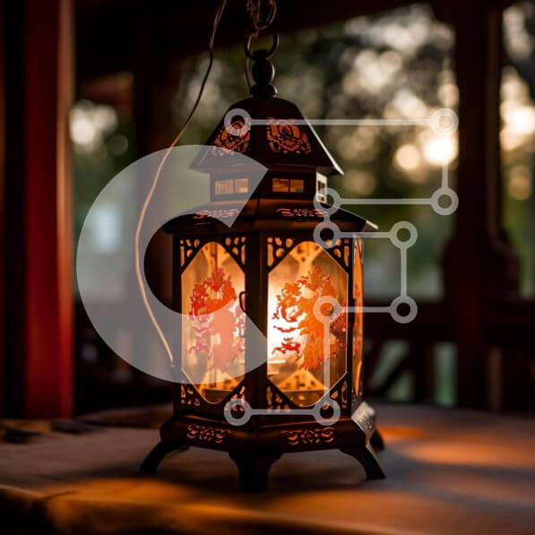 Intra Συλλεκτικό Ξύλινο Παζλ Plywood  4mm - Τραπεζαρία εξωτερικού χώρου με αναμμένο φανάρι Σε Ξύλινο Κουτί - Διαστάσεις Puzzle: 10x10 cm – 25 κομμάτια