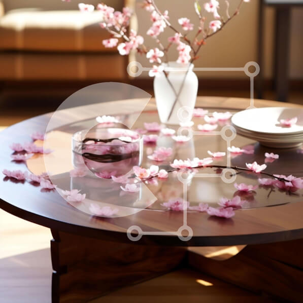 Intra Συλλεκτικό Ξύλινο Παζλ Plywood  4mm - Τραπεζάκι σαλονιού με ροζ άνθη και πιάτα Σε Ξύλινο Κουτί - Διαστάσεις Puzzle: 10x10 cm – 25 κομμάτια