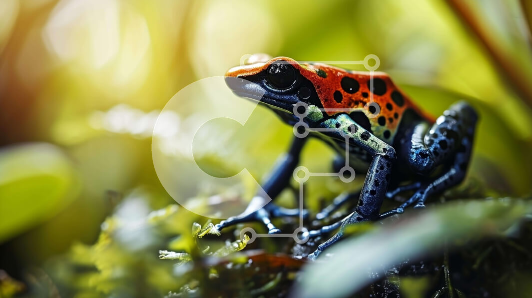 Intra Συλλεκτικό Ξύλινο Παζλ Plywood  4mm - Πολύχρωμος βάτραχος σε ποώδη πράσινο φόντο στο τροπικό δάσος του Αμαζονίου Σε Ξύλινο Κουτί - Διαστάσεις: 10x10 cm – 25 κομμάτια