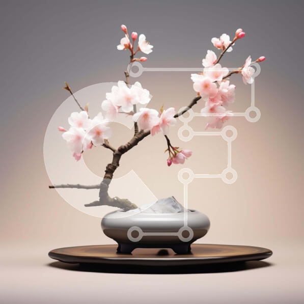 Intra Συλλεκτικό Ξύλινο Παζλ Plywood  4mm - Όμορφο δέντρο μπονσάι με ροζ άνθη σε οβάλ δίσκο Σε Ξύλινο Κουτί - Διαστάσεις: 10x10 cm – 25 κομμάτια