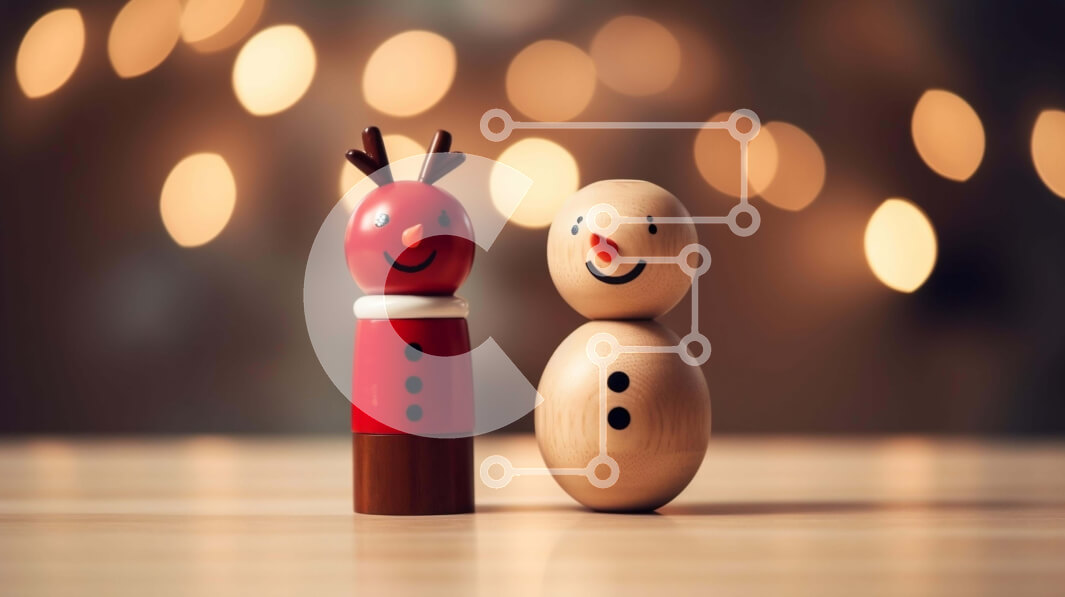 Intra Συλλεκτικό Ξύλινο Παζλ Plywood  4mm - Χριστουγεννιάτικα ξύλινα ειδώλια - Χιονάνθρωπος και τάρανδος με φώτα Bokeh Σε Ξύλινο Κουτί - Διαστάσεις: 10x10 cm – 25 κομμάτια