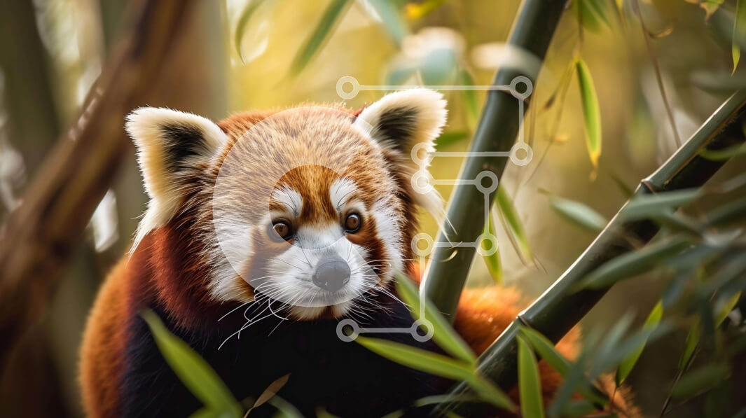 Σετ των 2 Intra Συλλεκτικό Ξύλινο Παζλ Plywood  4mm - Περίεργο κόκκινο πάντα που κρυφοκοιτάζει από τα φυτά μπαμπού Σε Ξύλινο Κουτί - Διαστάσεις: 10x10 cm – 25 κομμάτια