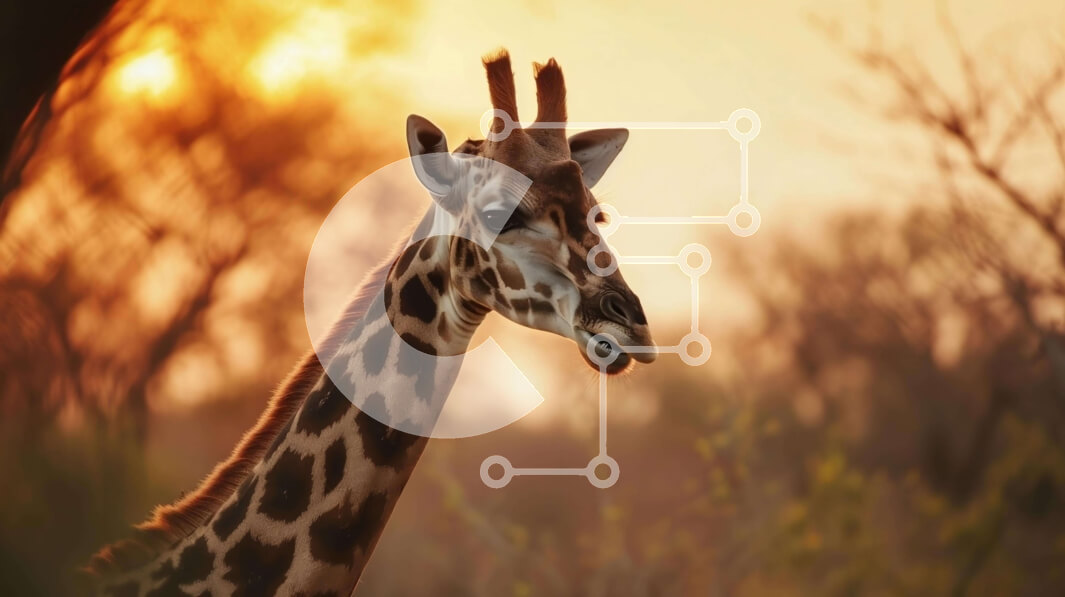 Σετ των 2 Intra Συλλεκτικό Ξύλινο Παζλ Plywood  4mm - Καμηλοπάρδαλη στην άγρια ​​φύση κατά τη διάρκεια του ηλιοβασιλέματος Σε Ξύλινο Κουτί - Διαστάσεις: 10x10 cm – 25 κομμάτια