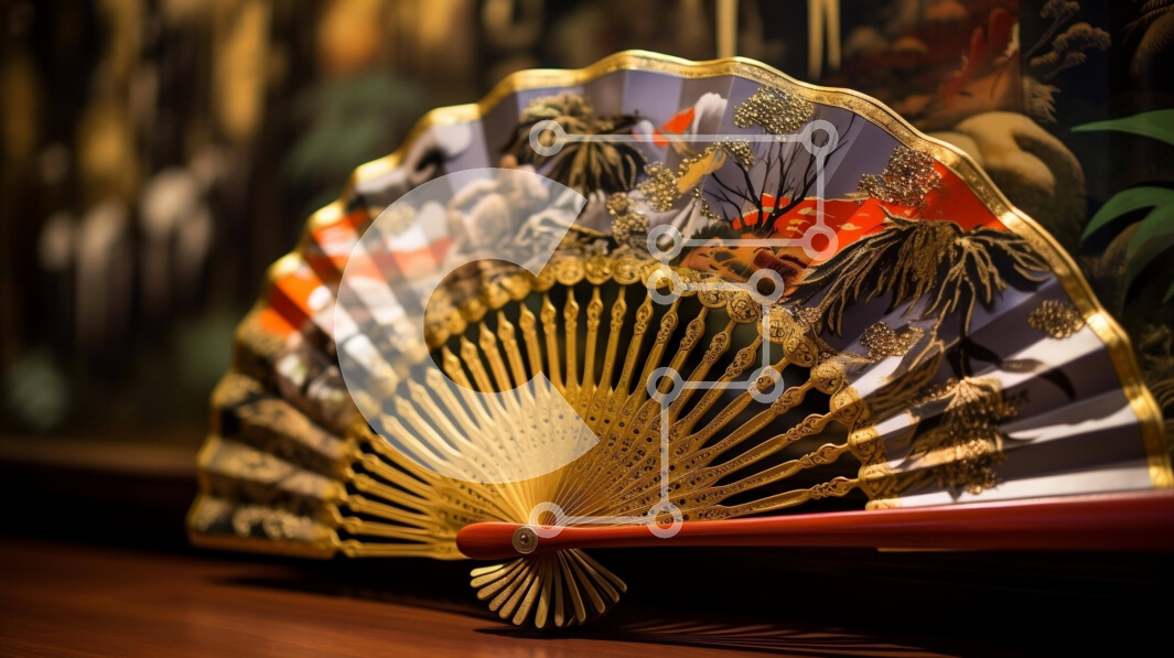 Intra Συλλεκτικό Ξύλινο Παζλ Plywood  4mm - Χρυσή βεντάλια στο τραπέζι με ζωγραφική με ασιατικό θέμα Σε Ξύλινο Κουτί - Διαστάσεις Puzzle: 10x10 cm – 25 κομμάτια