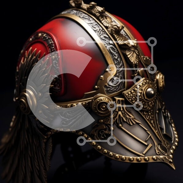 Intra Συλλεκτικό Ξύλινο Παζλ Plywood  4mm - Κόκκινο και χρυσό περίτεχνο κράνος σε μαύρο φόντο Σε Ξύλινο Κουτί - Διαστάσεις: 10x10 cm – 25 κομμάτια