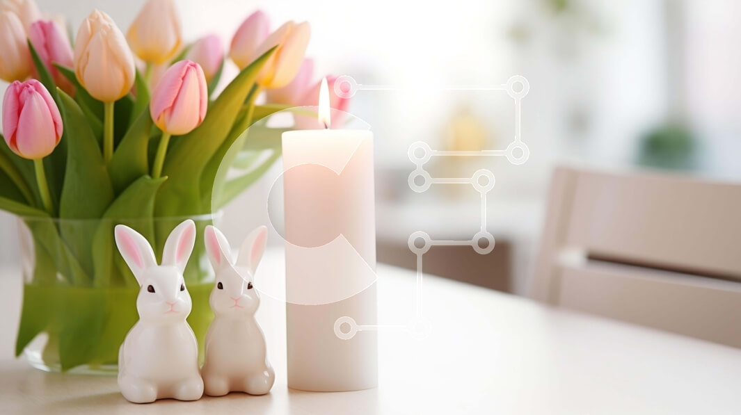 Intra Συλλεκτικό Ξύλινο Παζλ Plywood  4mm - Διακόσμηση τραπεζιού πασχαλινό λαγουδάκι και τουλίπες Σε Ξύλινο Κουτί - Διαστάσεις: 10x10 cm – 25 κομμάτια