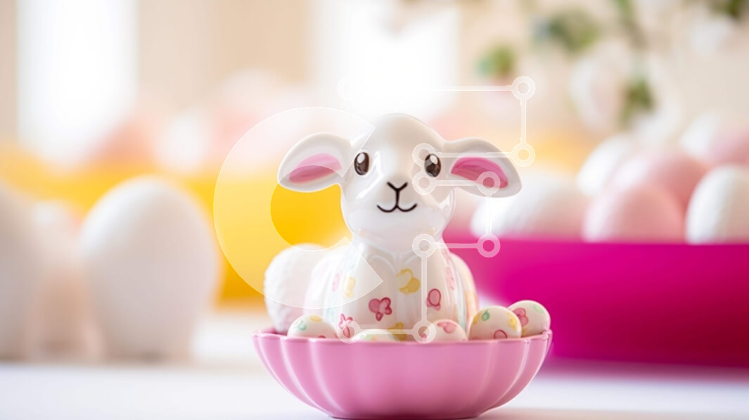 Intra Συλλεκτικό Ξύλινο Παζλ Plywood  4mm - Πασχαλινά ειδώλια αρνιού και λαγουδάκι σε πασχαλινό μπολ με αυγά Σε Ξύλινο Κουτί - Διαστάσεις: 10x10 cm – 25 κομμάτια