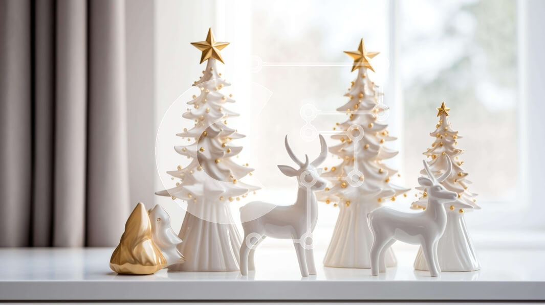 Intra Συλλεκτικό Ξύλινο Παζλ Plywood  4mm - Λευκά και χρυσά ειδώλια ελαφιού με στολισμένο δέντρο Σε Ξύλινο Κουτί - Διαστάσεις: 10x10 cm – 25 κομμάτια