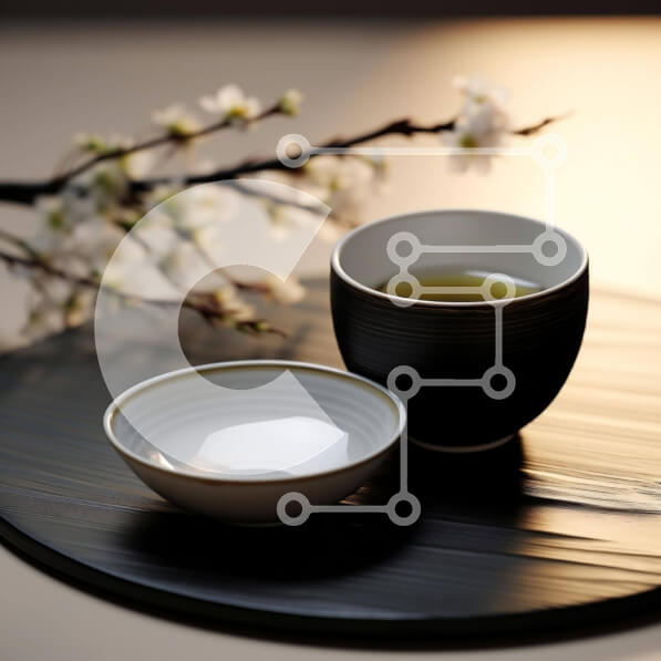 Σετ των 2 Intra Συλλεκτικό Ξύλινο Παζλ Plywood  4mm - Τσάι και νερό σε δίσκο με άνθη Σε Ξύλινο Κουτί - Διαστάσεις: 10x10 cm – 25 κομμάτια