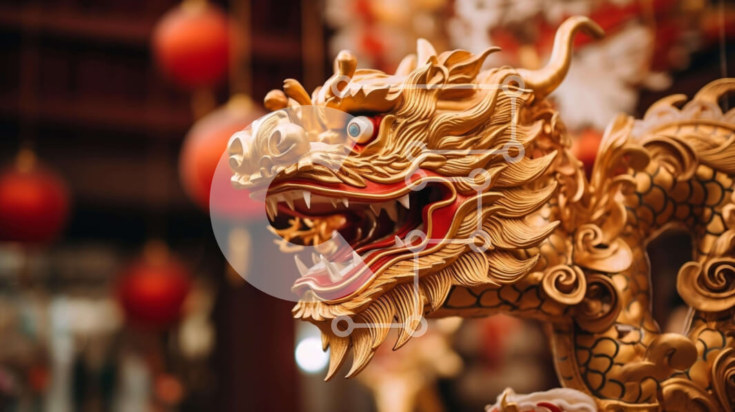 Intra Συλλεκτικό Ξύλινο Παζλ Plywood  4mm - Άγαλμα Χρυσού Δράκου σε σκηνικό εμπνευσμένο από την Ασία Σε Ξύλινο Κουτί - Διαστάσεις Puzzle: 10x10 cm – 25 κομμάτια