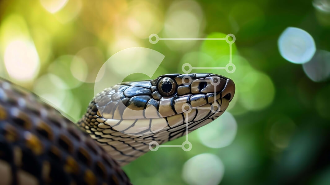 Intra Συλλεκτικό Ξύλινο Παζλ Plywood  4mm - Κοντινό πλάνο του φιδιού που στηρίζεται στο πράσινο φύλλωμα Σε Ξύλινο Κουτί - Διαστάσεις: 10x10 cm – 25 κομμάτια