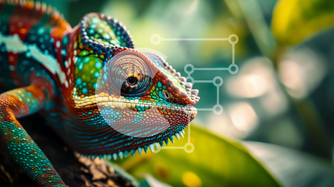 Σετ των 2 Intra Συλλεκτικό Ξύλινο Παζλ Plywood  4mm - Πολύχρωμος χαμαιλέοντας που στηρίζεται σε κλαδί Σε Ξύλινο Κουτί - Διαστάσεις: 10x10 cm – 25 κομμάτια